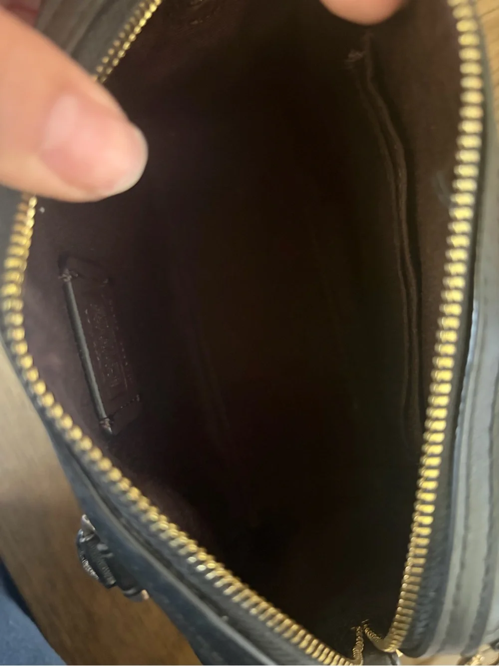 Coach Black Embossed Leather Mini Satchel with Gold Hardware and Charm